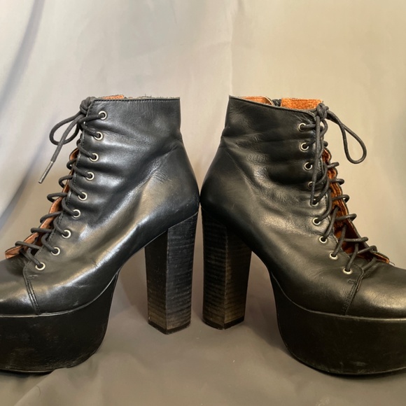 Black Leather Platform Boots - Picture 3 of 5